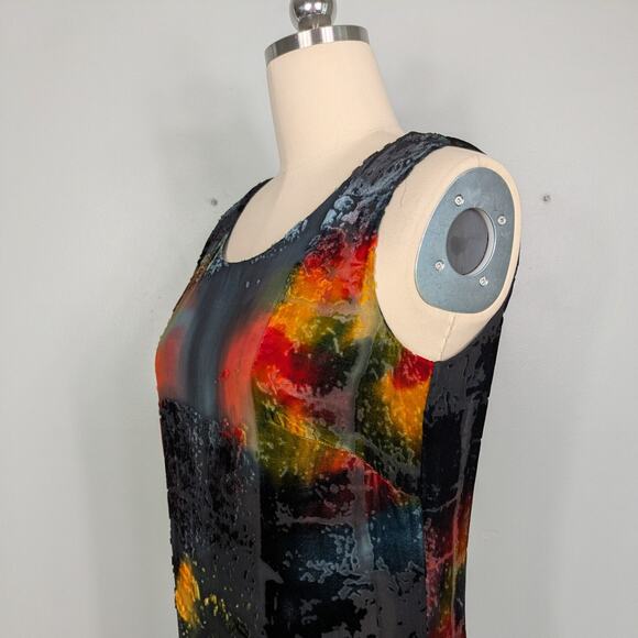 Vintage Velvet Maxi Dress M Black Mulit Burnout Indie Grunge Artsy 90s Y2K Goth - Picture 3 of 12